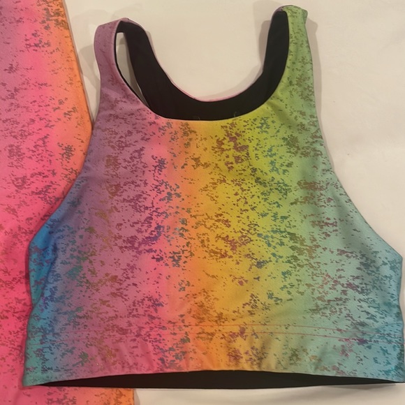 TEREZ Balayage Foil Print Metallic Shimmer Leggings and Top BRA Tank Set Multi - Picture 2 of 7